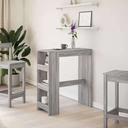 Szürke sonoma szerelt fa bárasztal tárolókkal 90x40x103,5 cm
