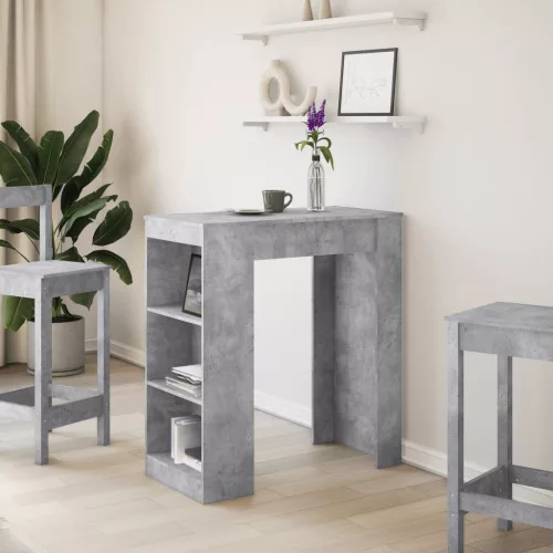 Betonszürke szerelt fa tárolórekeszes bárasztal 95x47x103,5 cm