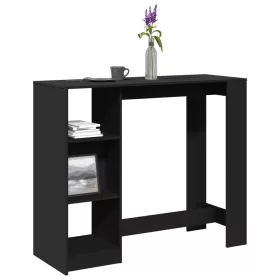 Fekete szerelt fa bárasztal polccal 124 x 46 x 103,5 cm