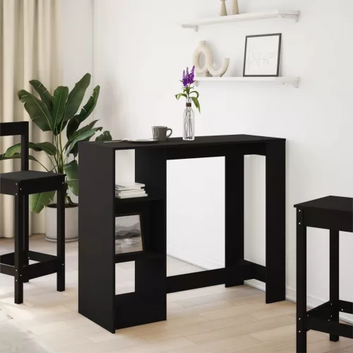 Fekete szerelt fa bárasztal polccal 124 x 46 x 103,5 cm