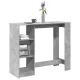 Betonszürke szerelt fa bárasztal polccal 124 x 46 x 103,5 cm