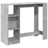 Betonszürke szerelt fa bárasztal polccal 124 x 46 x 103,5 cm