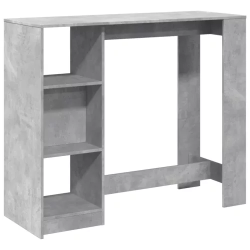 Betonszürke szerelt fa bárasztal polccal 124 x 46 x 103,5 cm