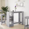 Betonszürke szerelt fa bárasztal polccal 124 x 46 x 103,5 cm