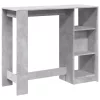Betonszürke szerelt fa bárasztal polccal 124 x 46 x 103,5 cm