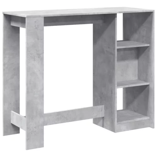 Betonszürke szerelt fa bárasztal polccal 124 x 46 x 103,5 cm