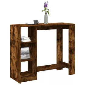   Füstös tölgy színű szerelt fa bárasztal polccal 124x46x103,5 cm