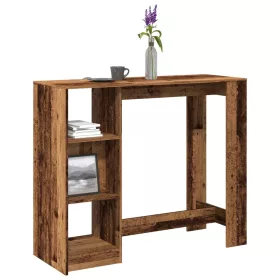   Antik fa színű szerelt fa bárasztal polccal 124 x 46 x 103,5 cm