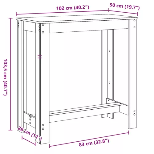 Antik fa színű szerelt fa bárasztal 102 x 50 x 103,5 cm