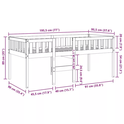 Viaszbarna tömör fenyőfa gyerekágy matrac nélkül 90 x 190 cm
