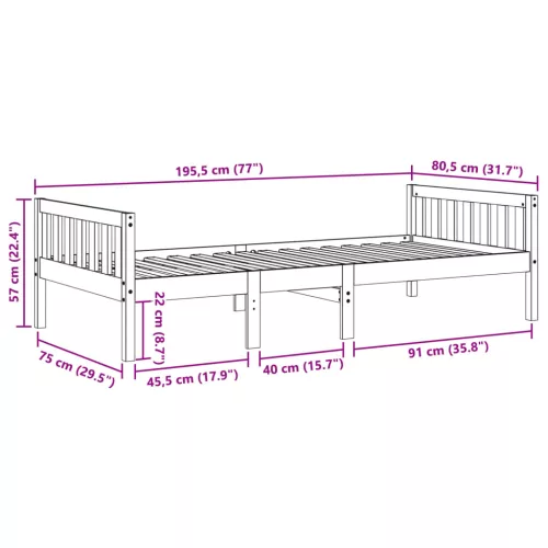 Fehér tömör fenyőfa gyerekágy matrac nélkül 75 x 190 cm