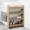 4 szintes kézműves tölgy színű szerelt fa keskeny tárolókocsi