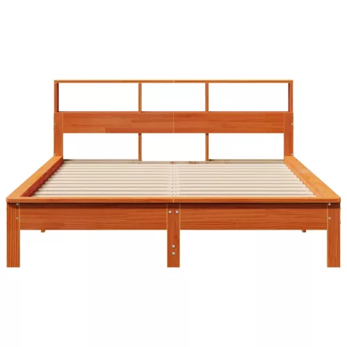 Barna tömör fenyőfa könyvespolcos ágy matrac nélkül 120 x 200cm