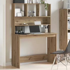   Kézműves tölgy szerelt fa íróasztal polcokkal 102 x 45 x 148 cm