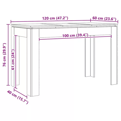 Étkezőasztal kézműves tölgy 120x60x76 cm műszaki fa