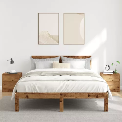 2 db antik fa színű szerelt fa éjjeliszekrény 40 x 30 x 40 cm