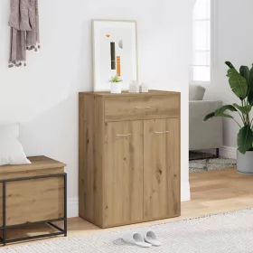   Kézműves tölgy színű szerelt fa cipősszekrény 60 x 35 x 84 cm