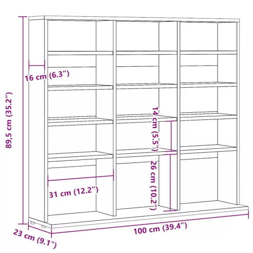 Kézműves tölgy színű szerelt fa CD-szekrény 100 x 23 x 89,5 cm