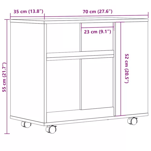 Oldalasztal kézműves tölgy 70x35x55 cm műszaki fa