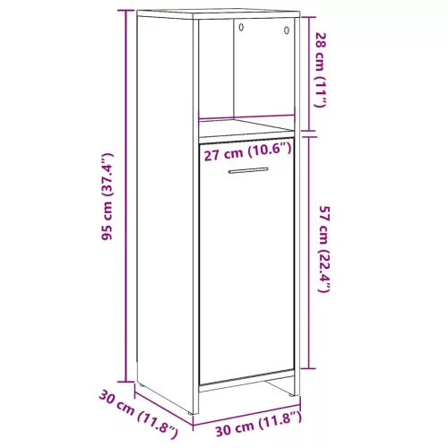 Betonszürke forgácslap fürdőszobaszekrény 30 x 30 x 95 cm