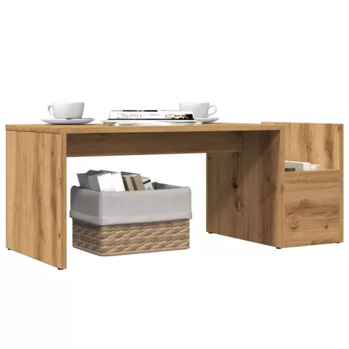 Kézműves tölgy színű szerelt fa dohányzóasztal 90 x 45 x 35 cm