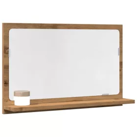   Kézműves tölgy szerelt fa tükrös fürdőszobaszekrény 60x11x37 cm