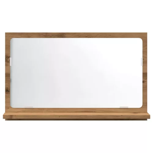 Kézműves tölgy szerelt fa tükrös fürdőszobaszekrény 60x11x37 cm