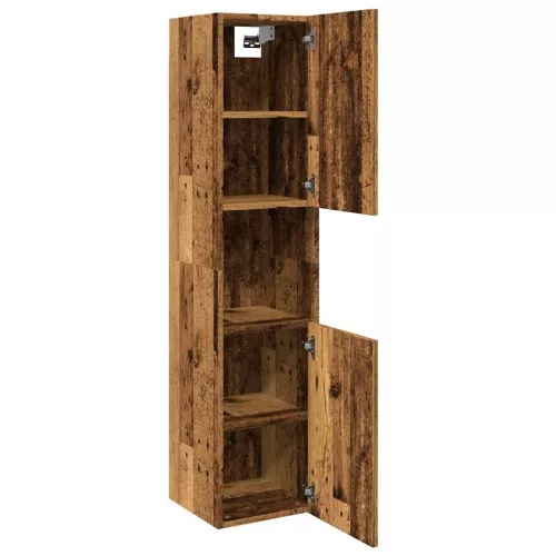 Antik fa színű szerelt fa függő fürdőszobaszekrény 30x30x130 cm