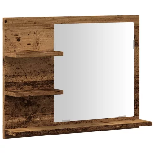 Antik fa színű tükrös fürdőszobaszekrény 60 x 10,5 x 45 cm