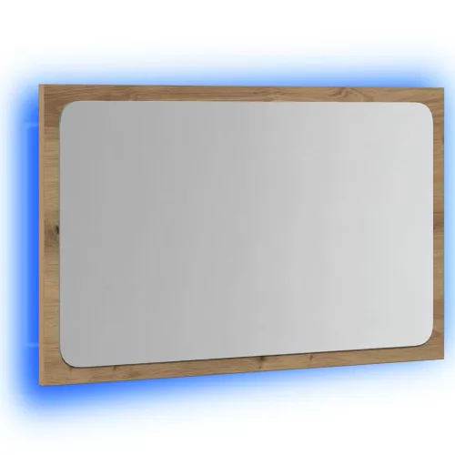 Kézműves tölgy színű LED-es fürdőszobatükör 60 x 8,5 x 38 cm