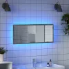 Szürke sonoma szerelt fa LED-es fürdőszobatükör 100x8,5x37 cm