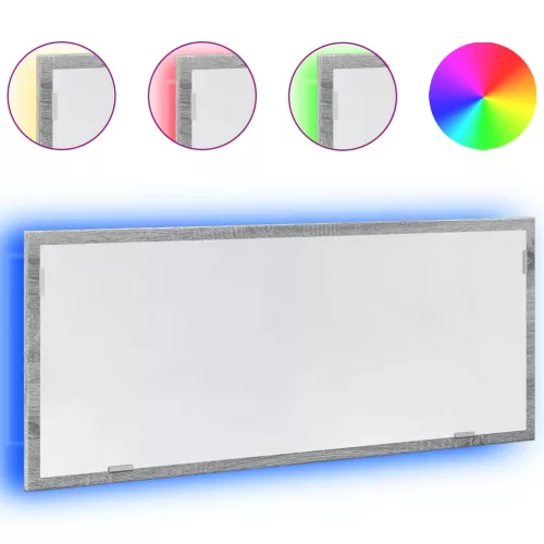 Szürke sonoma szerelt fa LED-es fürdőszobatükör 100x8,5x37 cm