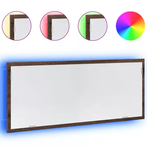 Barna tölgy szerelt fa LED-es fürdőszobatükör 100x8,5x37 cm