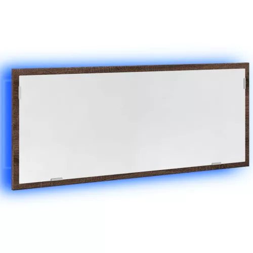 Barna tölgy szerelt fa LED-es fürdőszobatükör 100x8,5x37 cm