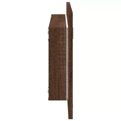 Barna tölgy szerelt fa LED-es fürdőszobatükör 100x8,5x37 cm