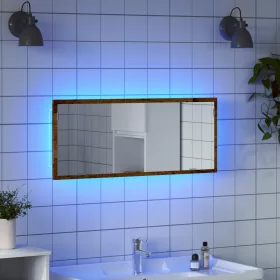   Antik fa színű szerelt fa LED-es fürdőszobatükör 100x8,5x37 cm
