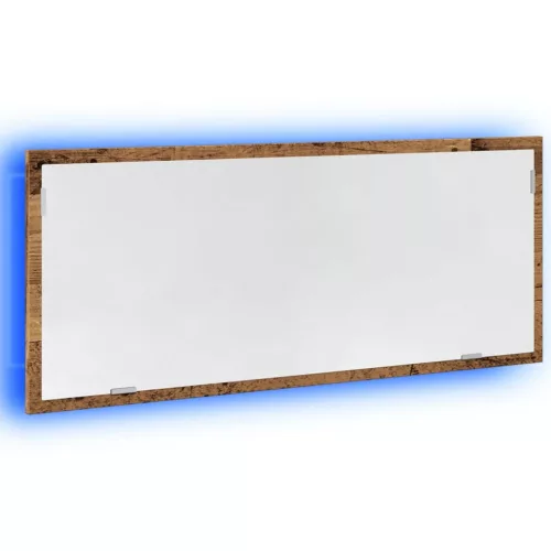 Antik fa színű szerelt fa LED-es fürdőszobatükör 100x8,5x37 cm