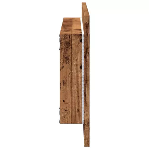 Antik fa színű szerelt fa LED-es fürdőszobatükör 100x8,5x37 cm