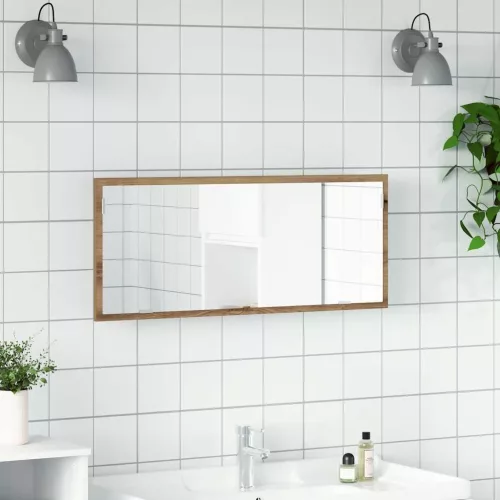 Kézműves tölgy szerelt fa LED-es fürdőszobatükör 100x8,5x37 cm