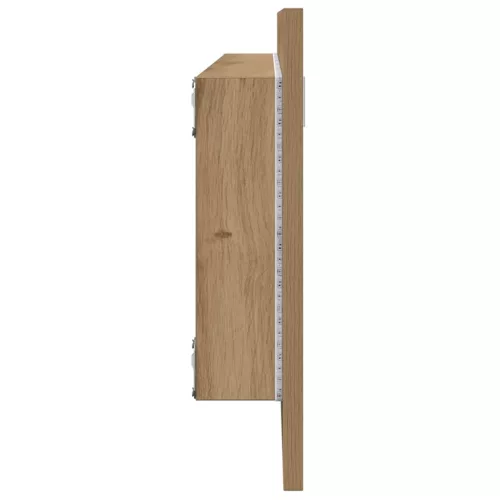 Kézműves tölgy szerelt fa LED-es fürdőszobatükör 100x8,5x37 cm
