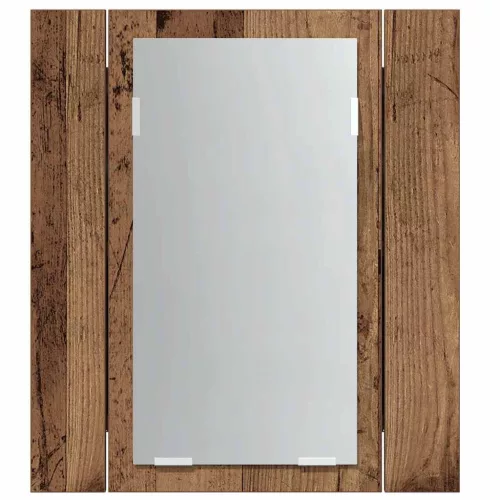 Antik fa színű szerelt fa tükrös szekrény LED-del 40x12x45 cm