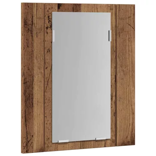 Antik fa színű szerelt fa tükrös szekrény LED-del 40x12x45 cm