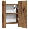 Antik fa színű szerelt fa tükrös szekrény LED-del 40x12x45 cm