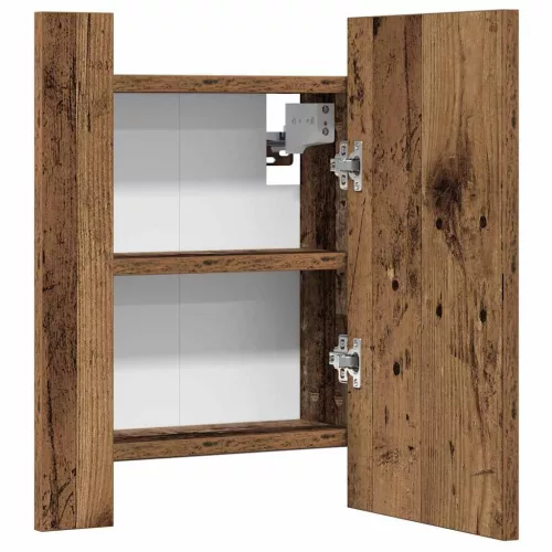 Antik fa színű szerelt fa tükrös szekrény LED-del 40x12x45 cm