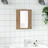 Kézműves tölgy szerelt fa tükrös szekrény LED-del 40x12x45 cm