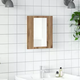   Kézműves tölgy szerelt fa tükrös szekrény LED-del 40x12x45 cm