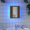 Kézműves tölgy szerelt fa tükrös szekrény LED-del 40x12x45 cm
