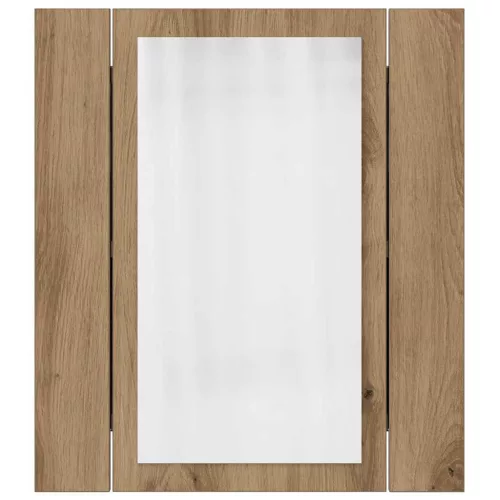 Kézműves tölgy szerelt fa tükrös szekrény LED-del 40x12x45 cm