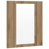 Kézműves tölgy szerelt fa tükrös szekrény LED-del 40x12x45 cm
