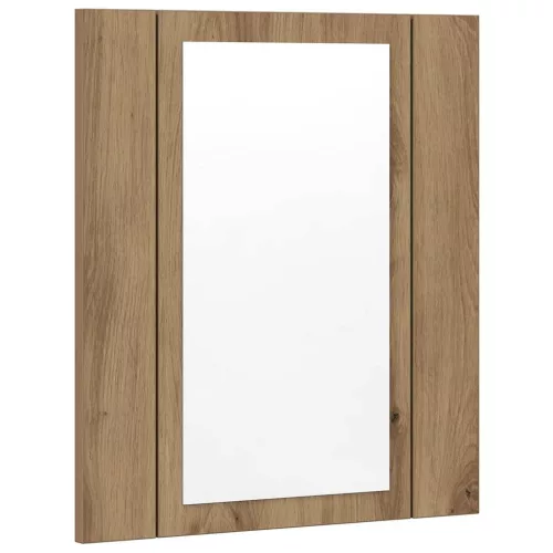 Kézműves tölgy szerelt fa tükrös szekrény LED-del 40x12x45 cm